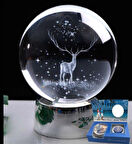 Kristal Küre Geyik Led Gece Lambası ve İstiridye İçinde İnci Kolye Hediye Seti