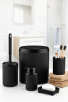 Lines Serisi Siyah Banyo Seti, 5 Parça Lüks Akrilik Çöp Kovası, Fırça, Sabunluk Banyo Aksesuar Seti 