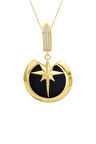 Yuvarlak Siyah Mineli Yıldız Altın Kolye