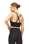 Spor Siyah Büstiyer Sırt Detaylı Destekli Spor Sütyeni C-22416