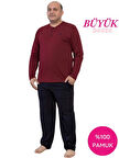Erkek Büyük Beden 3 Düğmeli %100 Pamuk Mevsimlik Uzun Kollu Cepli Pijama Takımı
