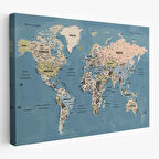 Harita Sepeti Türkçe Dünya Haritası Ayrıntılı Eğitici-öğretici Okyanuslu Dekoratif Kanvas Tablo 2522