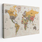 Harita Sepeti Türkçe Dünya Haritası Son Derece Ayrıntılı Eğitici Okyanuslu Kanvas Tablo 2524