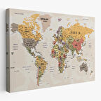 Harita Sepeti Dünya Haritası Son Derece Ayrıntılı Eğitici Okyanuslu Dekoratif Kanvas Tablo 2525