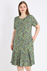 Büyük Beden Desenli Kısa Kollu Bisiklet Yaka Pamuklu Elbise