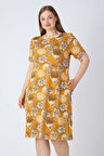 Desenli Pamuklu Kadın Büyük Beden Kısa Kollu Cepli Elbise