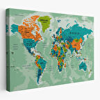Harita Sepeti Dünya Haritası Son Derece Ayrıntılı Eğitici Okyanuslu Kanvas Tablo 2543