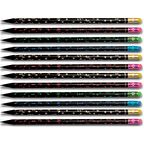 Party Silgili Yuvarlak Siyah Gövdeli Ahşap HB Kurşun Kalem - 12 Adet