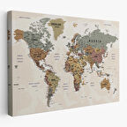 Harita Sepeti Dünya Haritası Son Derece Ayrıntılı Eğitici Okyanuslu Dekoratif Kanvas Tablo 2551