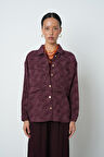 Kadın Bordo Renk Çift Cepli Desenli Gömlek - Ceket