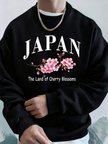 Japonya Kiraz Çiçekleri Ülkesi Baskılı Erkek Kapüşonlu Üstleri Sonbahar Bol Sweatshirt Temel