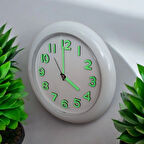 Fosforlu 3D Kabartma Rakam Mini Küçük Saat Duvar Saati Çap 25 Cm Beyaz