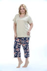 Etoile Büyük Beden Bambu Kadın Kapri Takım Pijama 74005B BEJ