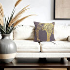 Gold el baskısı fil desen keten kırlent kılıfı