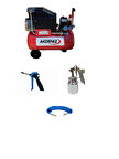 Akdeniz 2 HP 25 LT Hava Kompresörü 8 Bar+Kompresör Seti 4 Parça