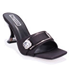 Dagoster DZA07-1136804 Siyah Saten Klasik Topuklu Kadın Terlik