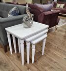 3lü Lüx Zigon Sehpa Beyaz Gümüş