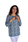 Kadın V Desen Baskılı Viscon Bluz BGL-ST04285