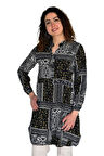 Kadın Uzun Pano Baskılı Desen Viscon Bluz BGL-ST04295
