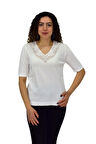 Kadın Yarım Kol V Yaka Yaka Sırt Detaylı Triko Tişöt 12835 BGL-ST04657