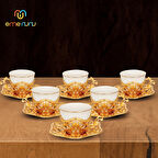 Elisa Altılı Yaldızlı Kahve Sunum Seti - Metal İşlemeli Kahve Fincan Takımı (Farklı Renk Seçenekli)