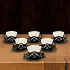 Elisa Altılı Yaldızlı Kahve Sunum Seti - Metal İşlemeli Kahve Fincan Takımı (Farklı Renk Seçenekli)