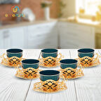 Elisa Altılı Yaldızlı Kahve Sunum Seti - Metal İşlemeli Kahve Fincan Takımı (Farklı Renk Seçenekli)