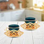 Elisa İkili Kahve Takımı - 2 Kişilik Metal İşlemeli Tepsili Şık Sunum Seti