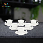 Karizma Altılı Porselen Kahve Fincan Seti - 6 Kişilik Porselen Tepsili Fincan Takımı