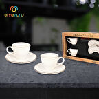 Karizma İkili Porselen Kahve Fincan Seti - 2 Kişilik Porselen Tepsili Fincan Takımı