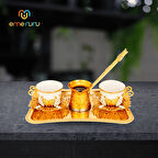 İkili Tepsili Cezveli Kahve Sunum Seti - Bakır İşlemeli, Taş Süslemeli, Farklı Renk Seçenekleriyle