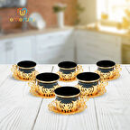 Lale Altılı Porselen Kahve Fincan Seti - 6 Kişilik Bakır İşlemeli Fincan Takımı
