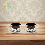 İkili Porselen Kahve Fincan Takımı - 2 Kişilik Bakır İşlemeli, 6 Farklı Renk Seçenekli