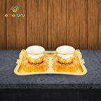 İkili Tepsili Porselen Kahve Seti - 2 Kişilik Bakır İşlemeli Tepsili Fincan Takımı (6 Farklı Renk)