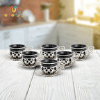 Sultan 6 Kişilik Porselen Kahve Fincan Seti - Bakır İşlemeli Fincan Takımı (14 Renk Seçenekli)