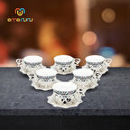 Sultan 6 Kişilik Porselen Kahve Fincan Seti - Bakır İşlemeli Fincan Takımı