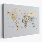 Harita Sepeti Dünya Haritası Kanvas Tablo Ülke Başkent Detaylı ve Dekoratif 2597