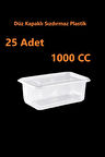 Sızdırmaz Düz Kapaklı Şeffaf Plastik Kap – 1000 cc kapasiteli, 25 Adet, Gıda Saklama ve Servis Kabı