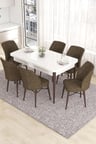 Eva Serisi 80x132 Açılabilir MDF Mutfak Masası Takımı Beyaz Ceviz Masa 6 Kahverengi Sandalye