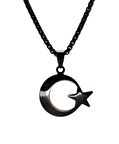 erkek ay yıldız detaylı çelik kolye