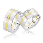 Harem Altın Beyaz Sarı Şeritli Altın Alyans 2601-3