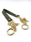 Tek Kat Suni Deri Haki Renk İnce Zincirli Sap Light Gold Metal