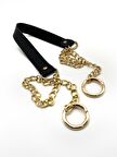 Tek Kat Suni Deri Siyah Renk İnce Zincirli Sap Light Gold Metal