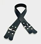 Haledört Model Siyah Tek Kat Kalın Suni Deri Çift Sap Gümüş Metalli