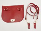 Kırmızı Gerçek Deri 130x2 cm Ayarlı Saplı Çanta Çanta Seti Light Gold Metalli