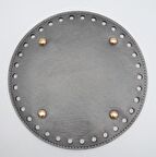 Parlak Gri Suni Deri 20 cm Yuvarlak Çanta Tabanı Light Gold Metalli