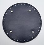 Lacivert Suni Deri 22 cm Yuvarlak Çanta Tabanı Gümüş Metalli