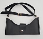 Siyah Suni Deri 120x2 cm Çanta Saplı Deri Seti Light Gold Metalli