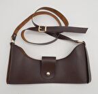 Kahverengi Suni Deri 120x2 cm Çanta Saplı Deri Seti Light Gold Metalli