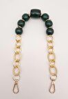 42 cm Kancalı Koyu Yeşil Renk Akrilik Zincir Light Gold Metalli